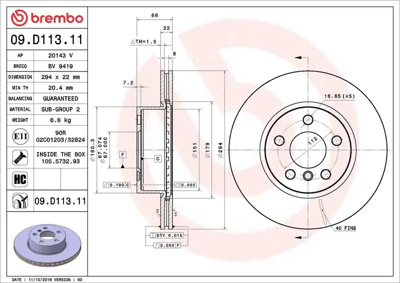 BREMBO 09.D113.11 Ön Fren Diski 34106877211