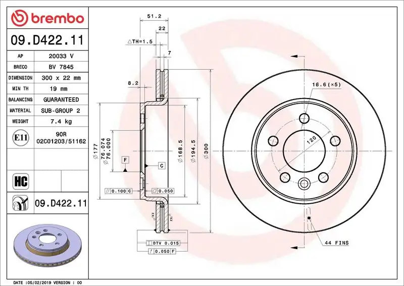 BREMBO 09.D422.11 Arka Fren Diski 65508030001