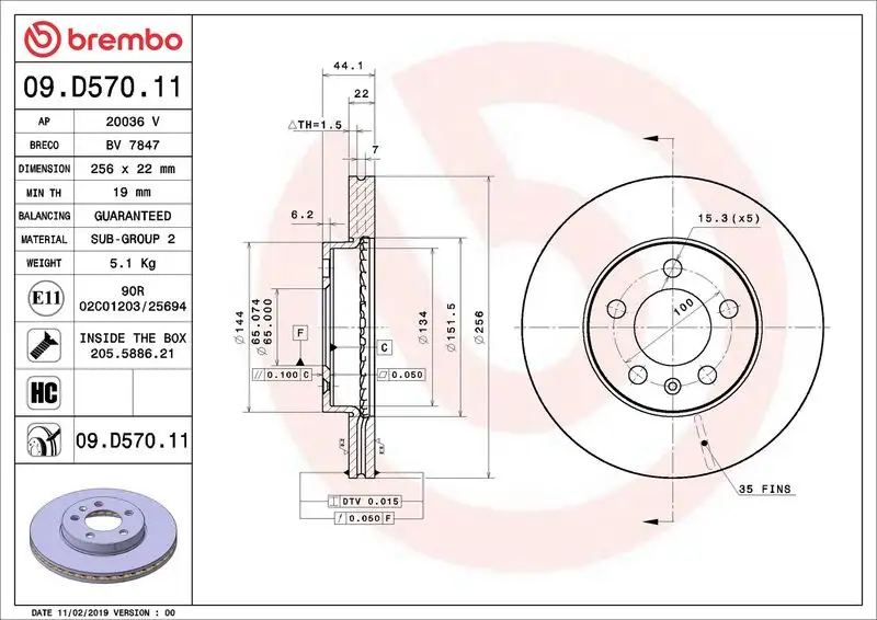 BREMBO 09.D570.11 Ön Fren Diski 2Q0615301G