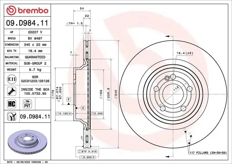 BREMBO 09.D984.11 Arka Fren Diski A1674238900