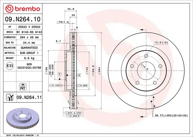 BREMBO 09.N264.11 Ön Fren Diski