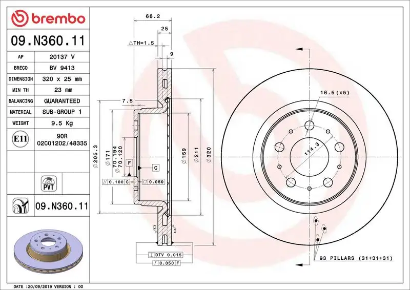BREMBO 09.N360.11 Ön Fren Diski 104461100D