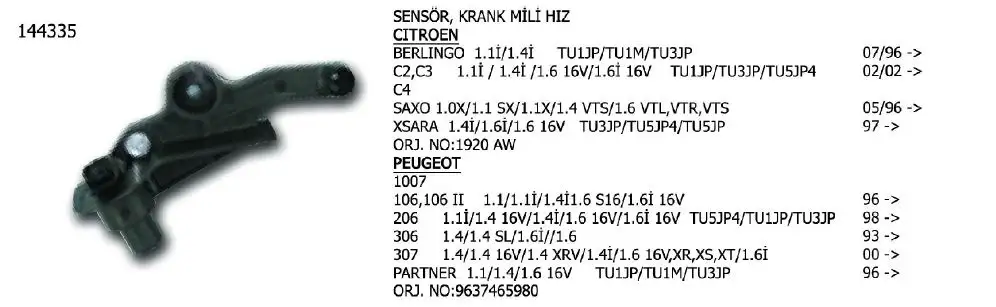 ÜNÜVAR 144335 Krank Sensörü 9637465980