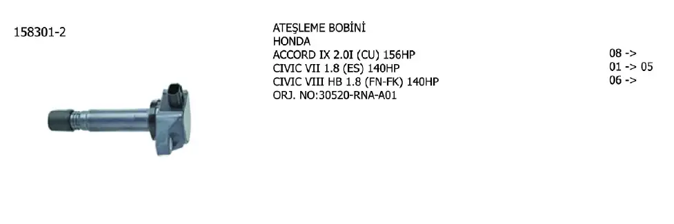 ÜNÜVAR 158301-2 Bobin 30520RNAA01