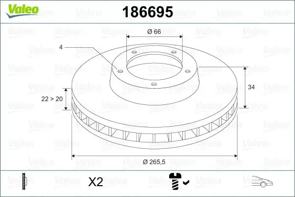 VALEO 186695 Ön Fren Diski