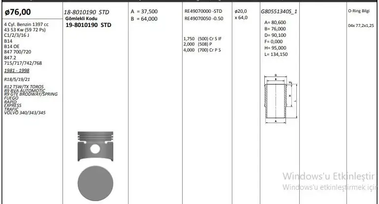 KING PISTONS 19-8010190 Piston Gömlek Segman (Set)