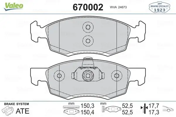 VALEO 670002 Ön Fren Balatası 8671016701