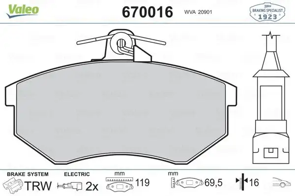 VALEO 670016 Ön Fren Balatası 859698151