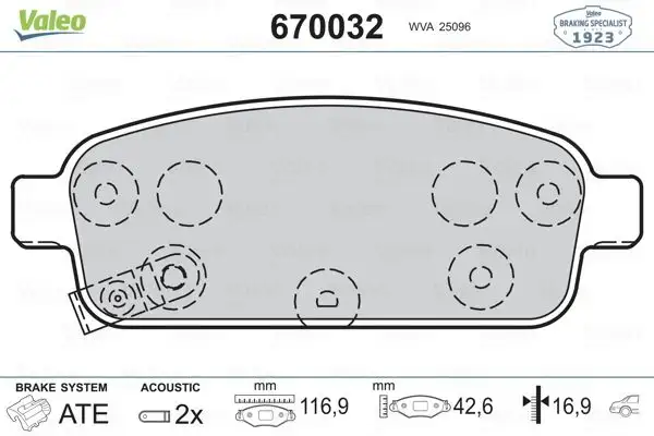 VALEO 670032 Arka Fren Balatası