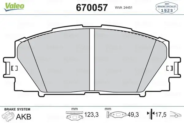 VALEO 670057 Ön Fren Balatası 446512640
