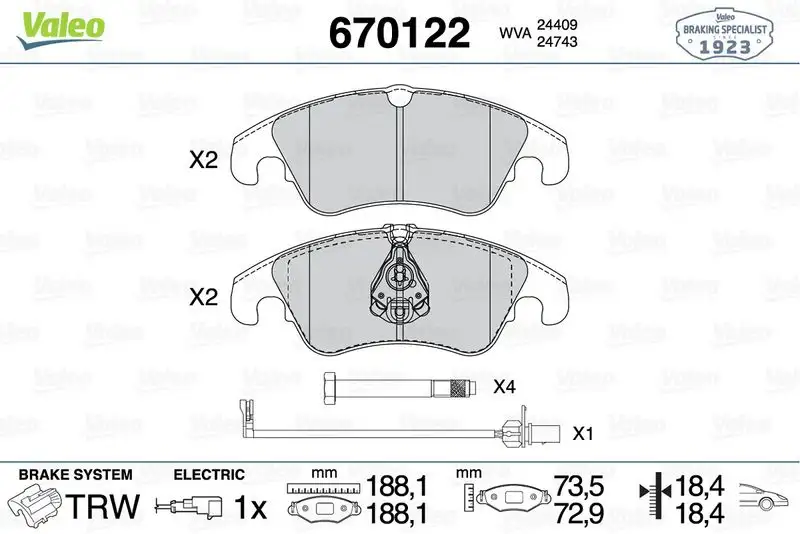 VALEO 670122 Ön Fren Balatası