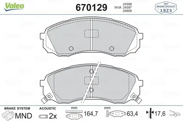 VALEO 670129 Ön Fren Balatası 581014DE00