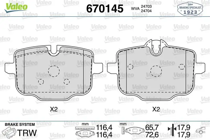 VALEO 670145 Arka Fren Balatası