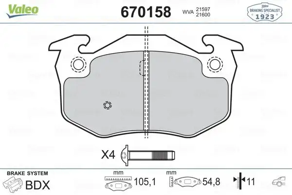VALEO 670158 Arka Fren Balatası
