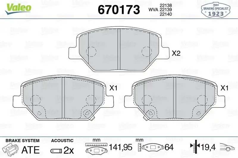 VALEO 670173 Ön Fren Balatası 84120877