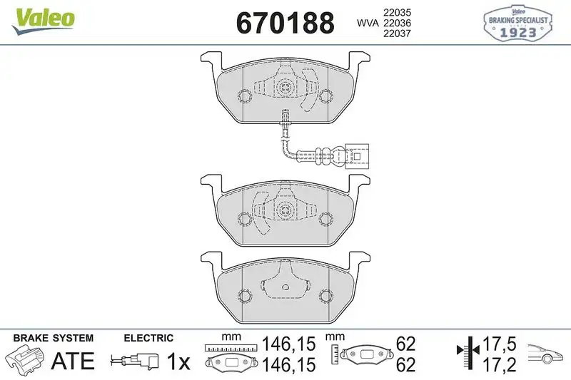 VALEO 670188 Ön Fren Balatası 5Q0698151T