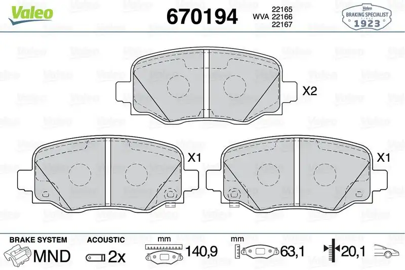 VALEO 670194 Arka Fren Balatası