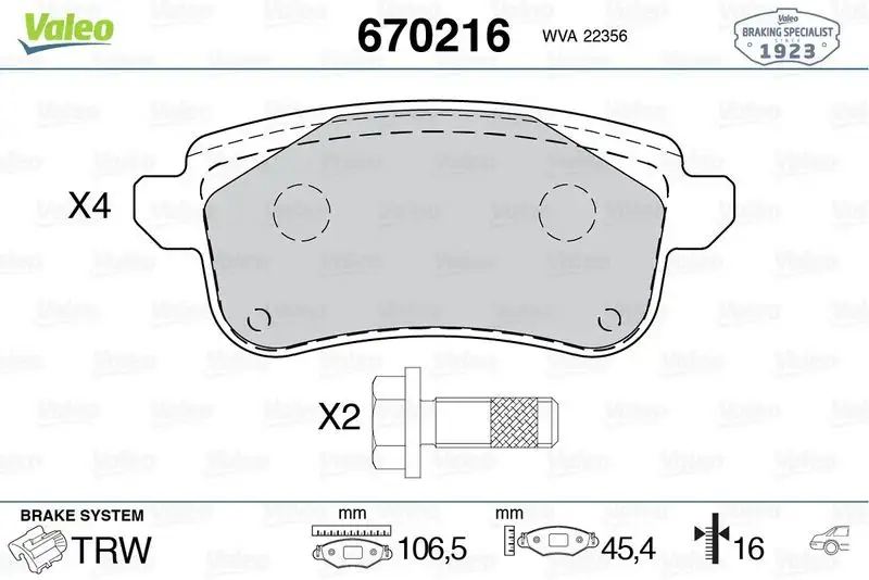 VALEO 670216 Arka Fren Balatası 440608235R