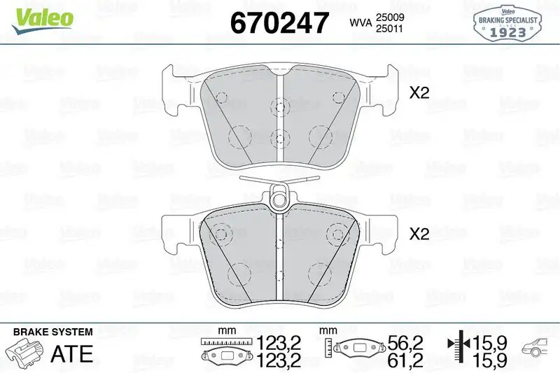 VALEO 670247 Arka Fren Balatası