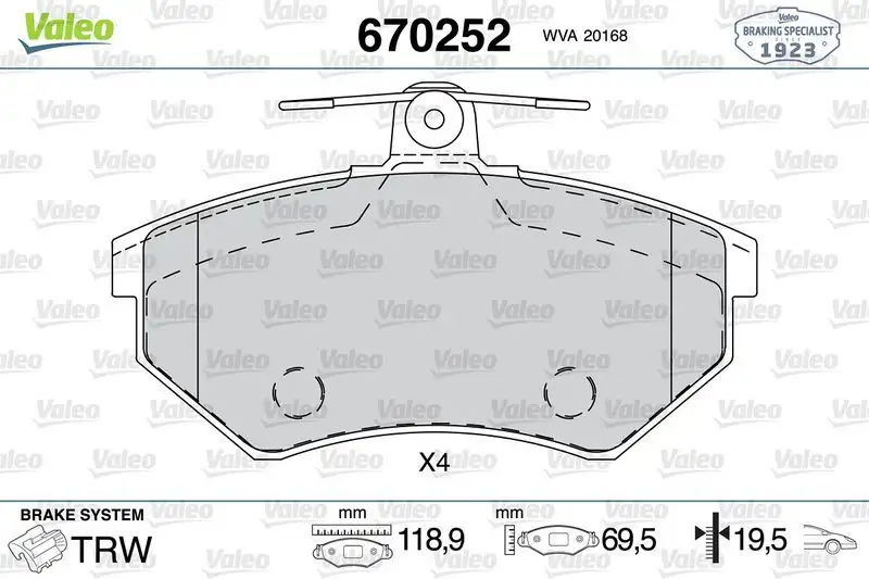VALEO 670252 Ön Fren Balatası