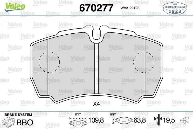 VALEO 670277 Arka Fren Balatası