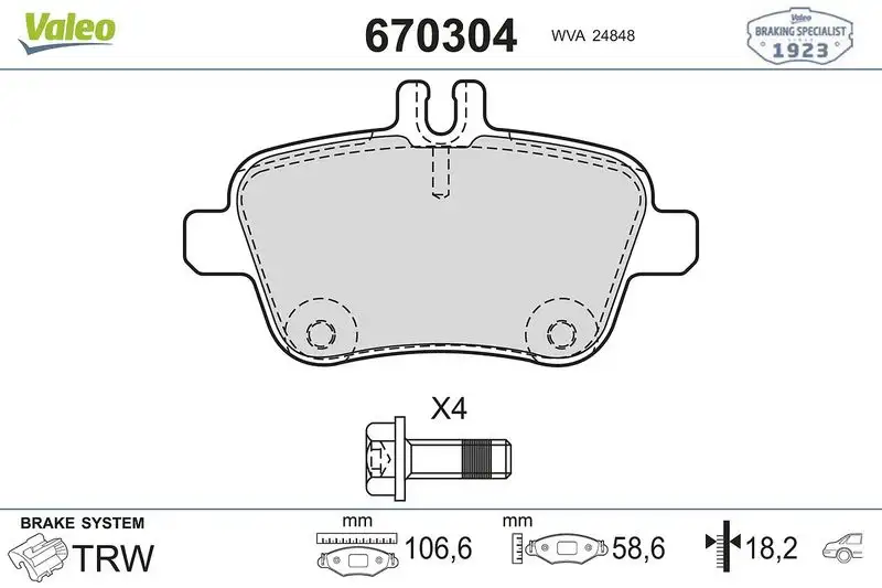 VALEO 670304 Arka Fren Balatası