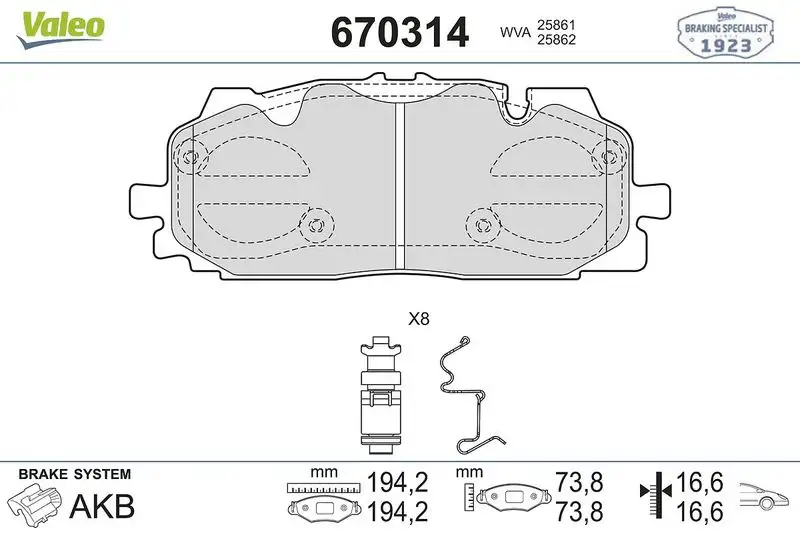 VALEO 670314 Ön Fren Balatası