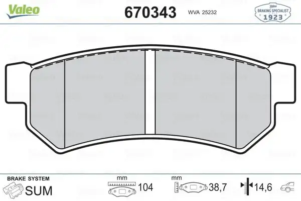 VALEO 670343 Arka Fren Balatası