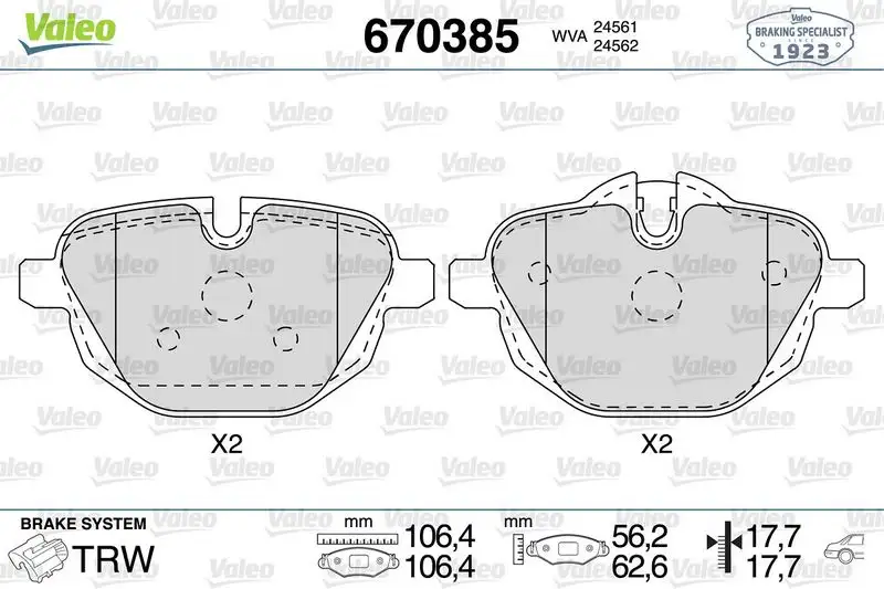 VALEO 670385 Arka Fren Balatası