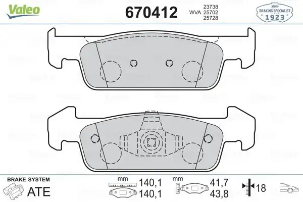 VALEO 670412 Ön Fren Balatası
