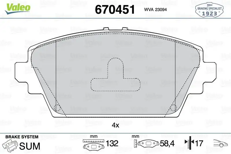 VALEO 670451 Ön Fren Balatası 410604U127
