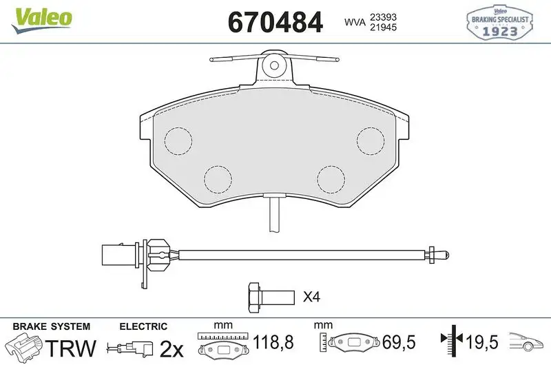 VALEO 670484 Ön Fren Balatası 8E0698151M