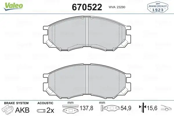 VALEO 670522 Ön Fren Balatası