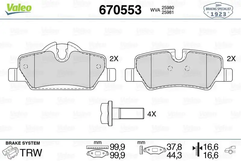 VALEO 670553 Arka Fren Balatası