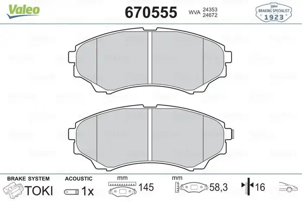 VALEO 670555 Ön Fren Balatası