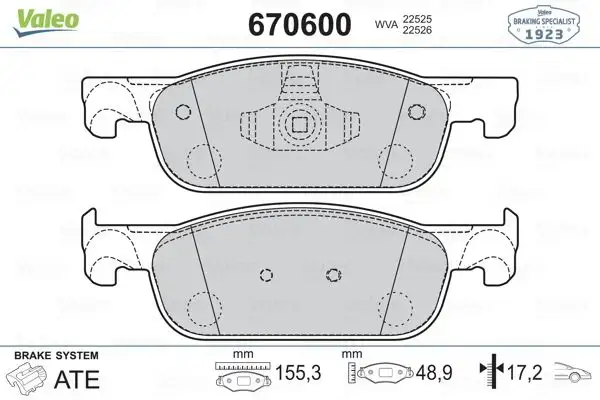 VALEO 670600 Ön Fren Balatası 410605536R