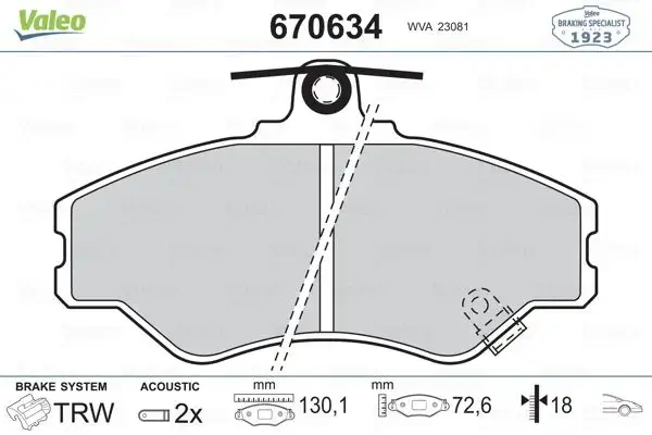 VALEO 670634 Ön Fren Balatası