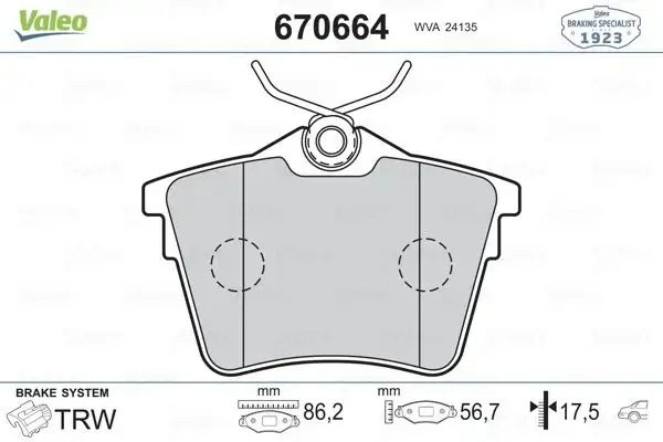 VALEO 670664 Arka Fren Balatası