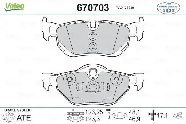 VALEO 670703 Arka Fren Balatası