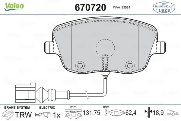 VALEO 670720 Ön Fren Balatası 6Q0698151C