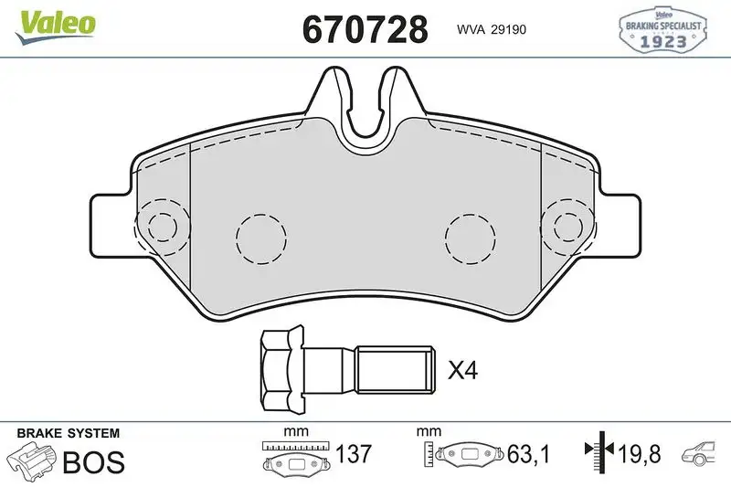 VALEO 670728 Arka Fren Balatası