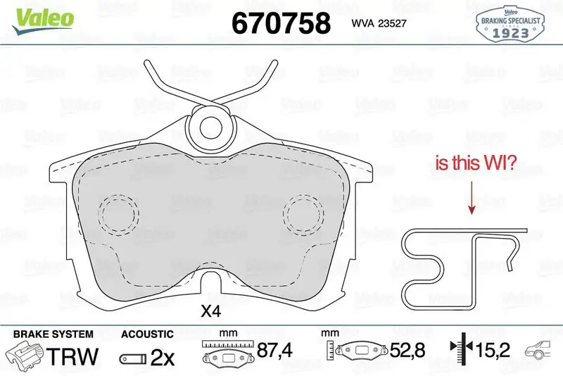 VALEO 670758 Arka Fren Balatası