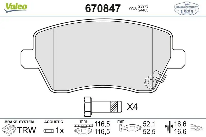 VALEO 670847 Ön Fren Balatası