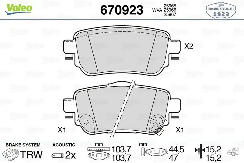 VALEO 670923 Arka Fren Balatası
