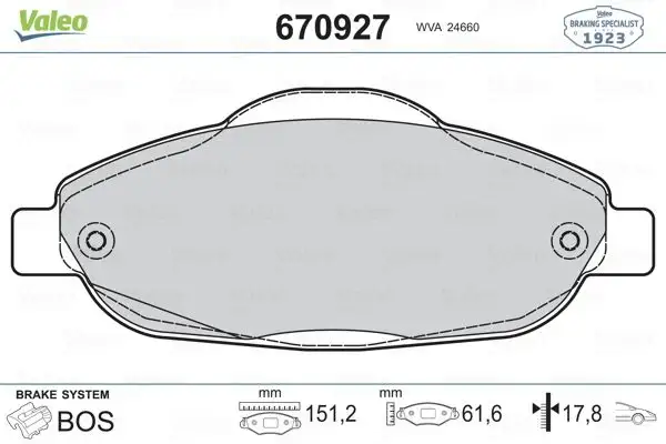VALEO 670927 Ön Fren Balatası