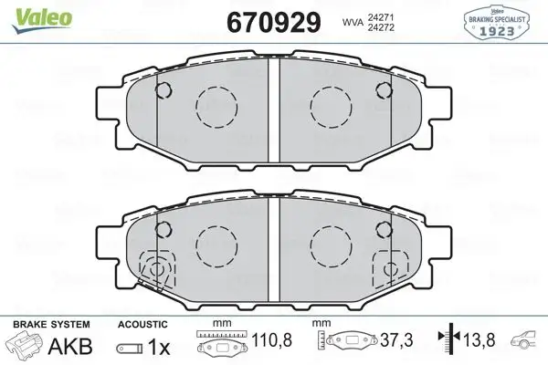 VALEO 670929 Arka Fren Balatası