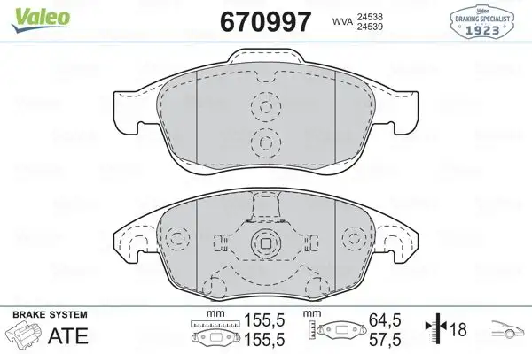 VALEO 670997 Ön Fren Balatası