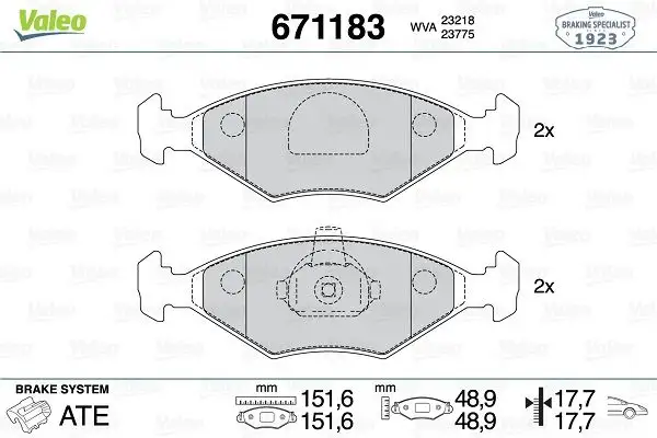 VALEO 671183 Ön Fren Balatası
