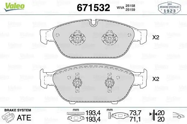 VALEO 671532 Ön Fren Balatası