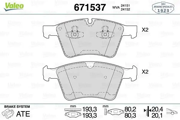 VALEO 671537 Ön Fren Balatası A1644202520